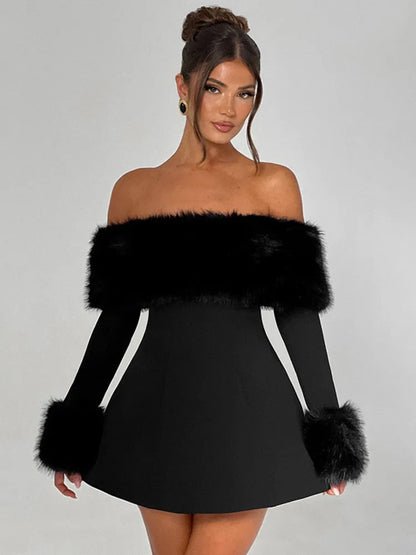 Jasmine Feather Strapless Long Sleeve Sexy Mini Dress