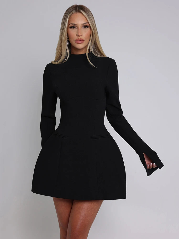 Annette Long Sleeve Backless black Mini Dress