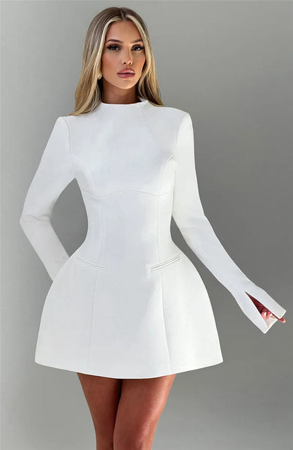 Annette Long Sleeve Backless white Mini Dress