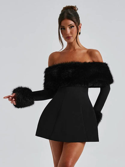 Jasmine Feather Strapless Long Sleeve Sexy Mini Dress