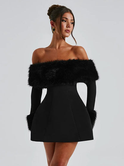 Jasmine Feather Strapless Long Sleeve Sexy Mini Dress