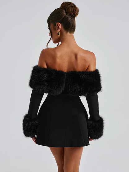 Jasmine Feather Strapless Long Sleeve Sexy Mini Dress