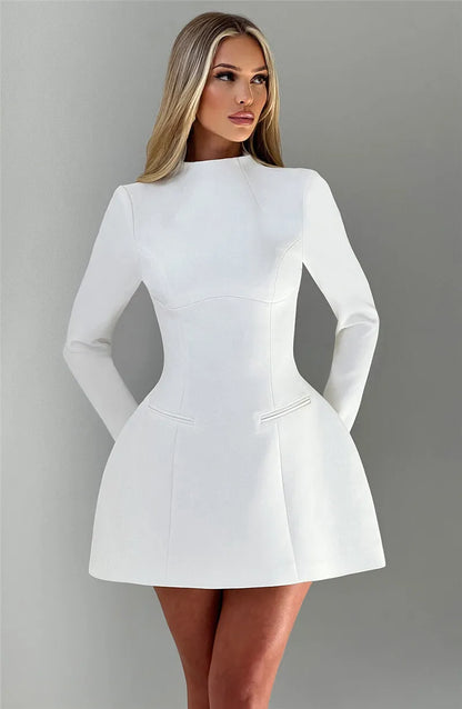 Annette Long Sleeve Backless white Mini Dress